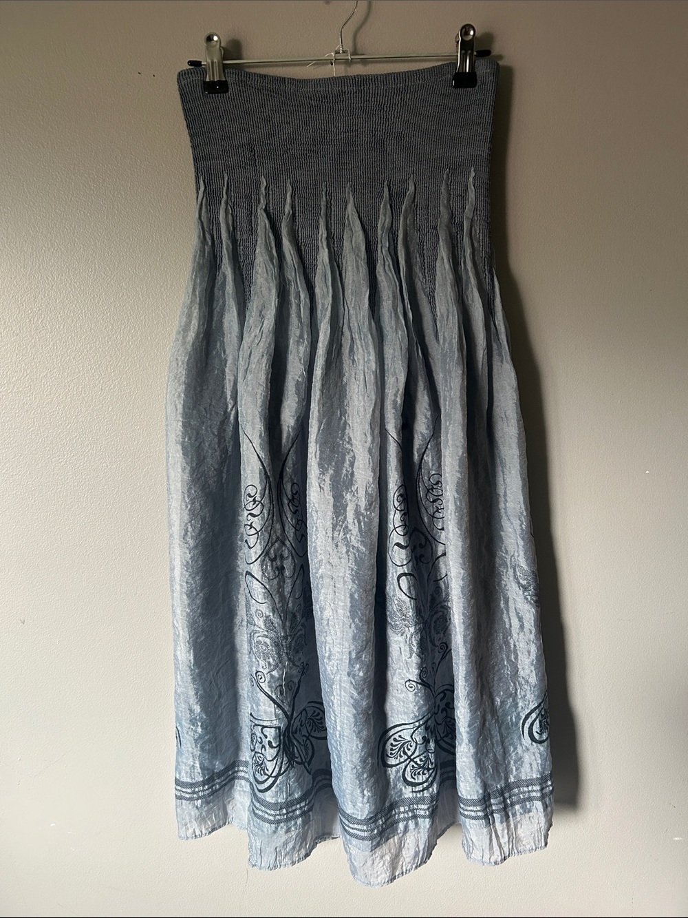Light Blue Smocked Waist Floral Midi Skirt